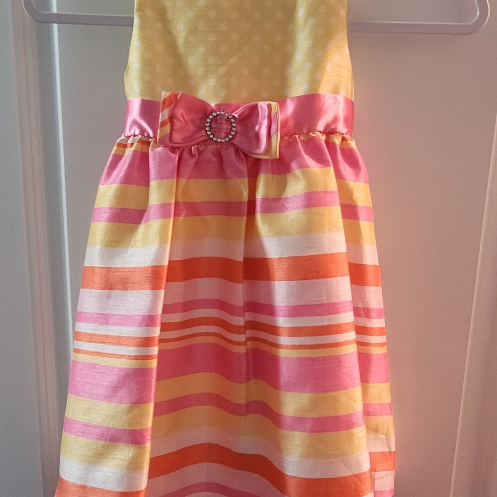 Nannette Orange Yellow Tiered Pleated Sundress Scoop Neck